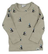Šedobéžové rebrované tričko s tučňáčky F&F