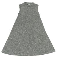 Sivo-bielo-čierne melírované rebrované úpletové šaty s rolákom F&F