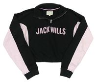 Čierno-svetloružová crop mikina s logom Jack Wills