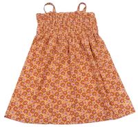 Svetlooranžové kvetované krepové letné šaty PRIMARK