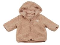 Světlerůžová huňatá podšitá bunda s medvídkem a kapucí s oušky Matalan