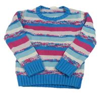 Modro-světlemodro-pudrovo-malinovo-smotanový pruhovaný sveter Kids