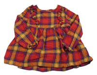 Červeno-tmavomodro-medovo-oranžová kockovaná šatová tunika s volánikmi TAHARI