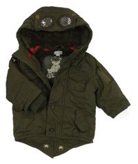 Khaki šušťáková zimná parka s nápismi a kapucňou