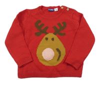 Červený pletený sveter so sobom a blikátkem a medodií lupilu