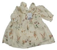 Nové - smetanové puntíkaté šaty s myšmi a zajíčky a malinami a muchomůrkami a límečkem Next