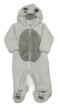 Bielo-sivá plyšová kombinéza s kapucí - medvedík orsolino
