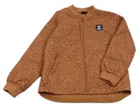 Medovo-mahagonová vzorovaná prošívaná šusťáková zateplená bunda s nášivkou hummel