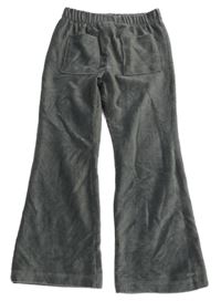 Tmavosivé rebrované flare zamatové nohavice