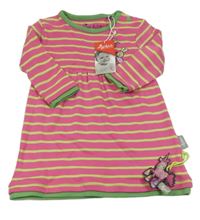 Nové - tmavorůžovo-zelené pruhované šaty so zvieratkami a houbičkami sigikid