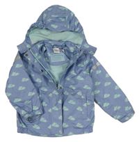 Modrofialová šušťáková jarná bunda s obláčikmi  a odopínacíá kapucňou L&D