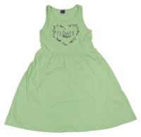 Svetlozelené šaty so srdiečkom s nápismi Y.F.K.