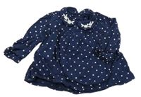 Tmavomodro-biela bodkovaná á tunika s golierikom s kvetmi Tu