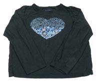 Černé triko se srdíčkem z květů PRIMARK