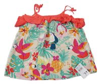 Nové - Béžovo-červený kvetovaný top s papoušky Mothercare