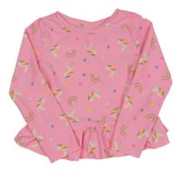 Růžové UV triko s jednorožci a duhami GAP