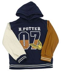 Tmavomodro-hnedo-béžová mikina s potlačou a kapucí - Harry Potter H&M