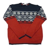 Tmavomodro-červený sveter so vzorom H&M