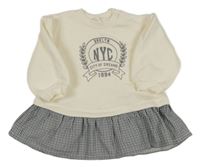 Smetanovo-kostkované teplákové šaty s nápisem H&M