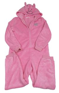 Ružová chlpatá kombinéza s kapucí - prase M&S