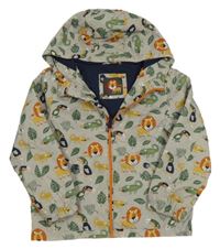 Béžová šusťáková jarní bunda se zvířaty s listy a kapucí Tu