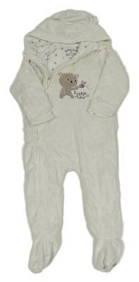 Smetanová minky podšitá kombinéza s medvědem a kapucí Early Days