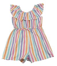 Bílo-barevný pruhovaný kraťasový overal s volánem PatPat