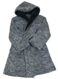 Tmavomodrý melírovaný chlpatý župan s kapucňou Nutmeg