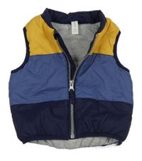 Tmavomodro-modro-žlutá šusťáková zateplená vesta