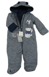 Nové - Tmavomodrá pruhovaná zateplená kombinéza s Púem a kapucí George