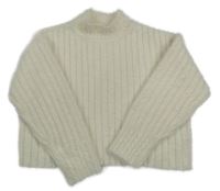 Smotanový rebrovaný chlpatý oversize sveter Next