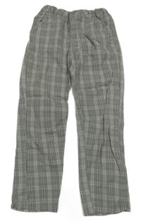 Sivo-bielo-čierne kockované plátenné chino nohavice