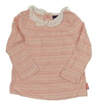 Korálovo-bílé pruhované triko s límečkem Sergent Major