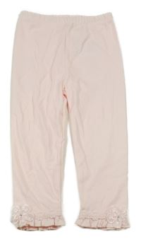 Svetloružové ľahké tepláky s čipkou a kvetinou