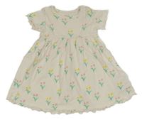 Smotanové kvetované bavlnené šaty M&S