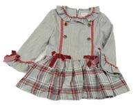 Sivo-kockované šaty s mašľami a golierikom