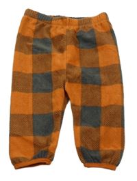 Tehlovo-tmavosivé kockované fleecové tepláky Ergee