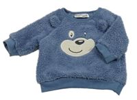 Tmavomodrá chlpatá mikina s medvěďom Ergee