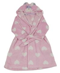 Ružový chlpatý župan so srdiečkami a kapucňou s ňufáčikom  Primark