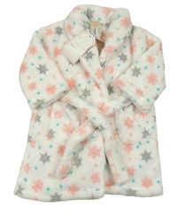 Nové - Biely bodkovaná ý chlpatý župan s hviezdami Crafted