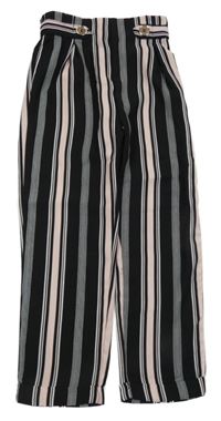 Čierno-ružovo-biele pruhované ľahké nohavice Firetrap