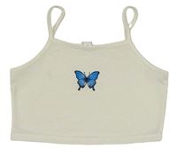 Smotanový crop top s motýlom Shein