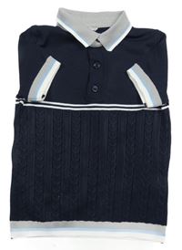 Tmavomodré pletené polo tričko s pruhmi River Island