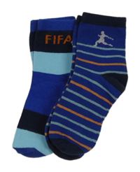 2x ponožky - safírovo-barevné pruhované s fotbalistou + modré s fotbalovým míčem