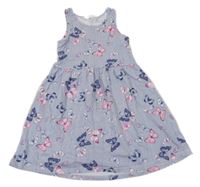 Modro-biele pruhované bavlnené šaty s motýly H&M