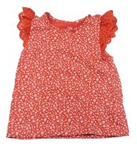 Červeno-biele kvetované tričko s volánikmi Topomini
