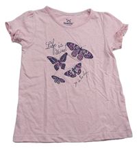 Svetloružové tričko s motýlikmi Lupilu