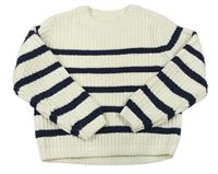 Smetanovo-tmavomodrý pruhovaný pletený sveter F&F