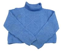 Modrý vzorovaný svetr s rolákem New Look