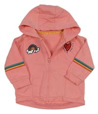 Růžová propínací mikina s nášivkami a kapucí Miniclub